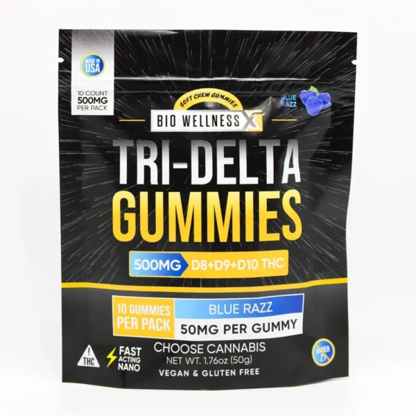 Tri Delta Gummies Delta 8 Delta 9 Delta 10 Gummies Blue Razz 10 Ct.webp